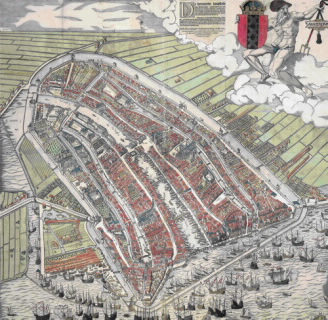 Amsterdam zoals het er een groot deel van de 15e en 16e eeuw uitzag.