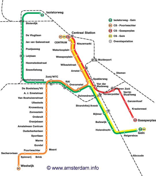 Metro map Amsterdam 