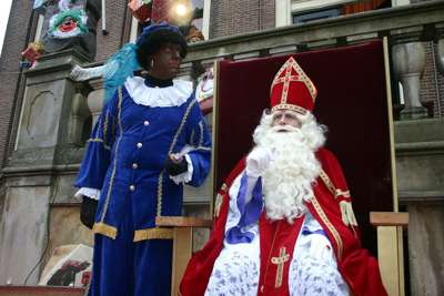 Saint Nicholas sitting on his throne in Amsterdam