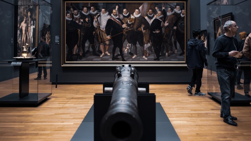 Amsterdam Rijksmuseum museum painting and cannon exhibits