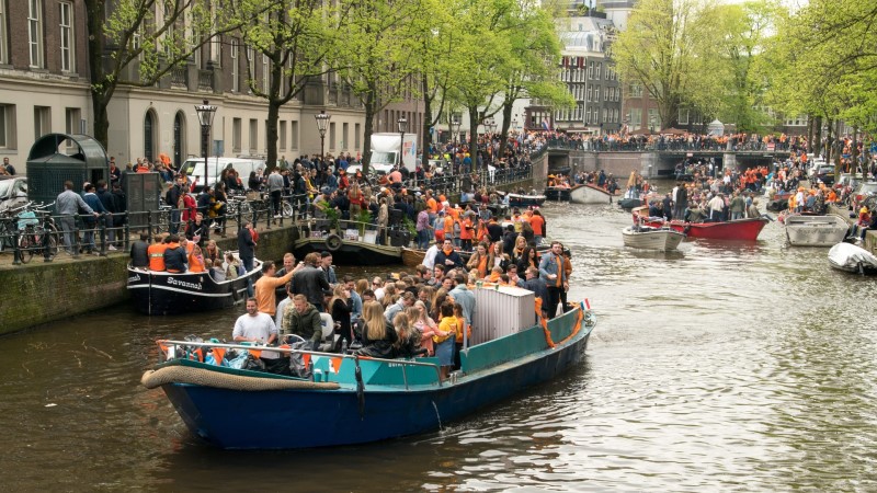 Amsterdam Kingsday event canal boats