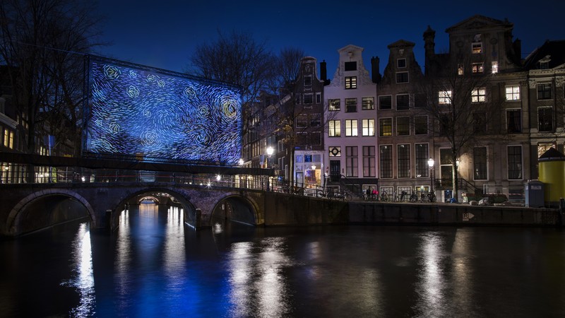 projekcja festiwalu światła w Amsterdamie