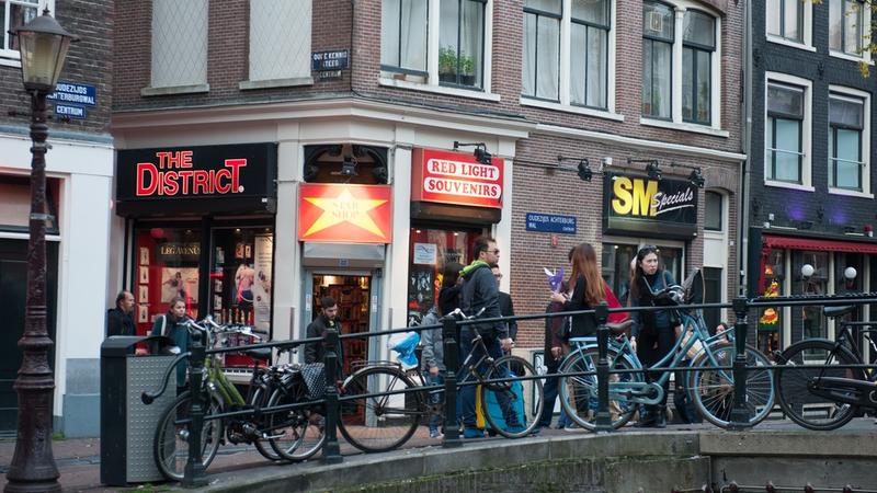Amsterdam red light district during day shops