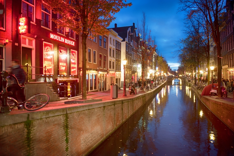 Amsterdam Red Light District at Night